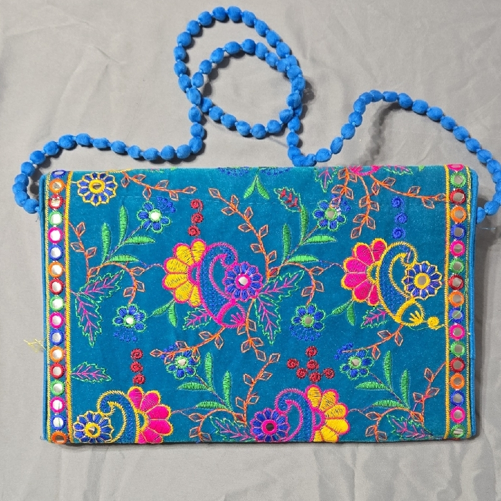 Swadeshi Desire Colorful Embroidered Clutch with Blue Accents - Picture 5 of 7